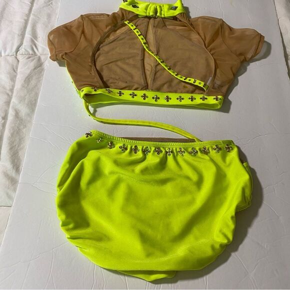 Patrick J designs solo custom dance costume neon yellow  leotard 2 piece SA - Picture 6 of 11